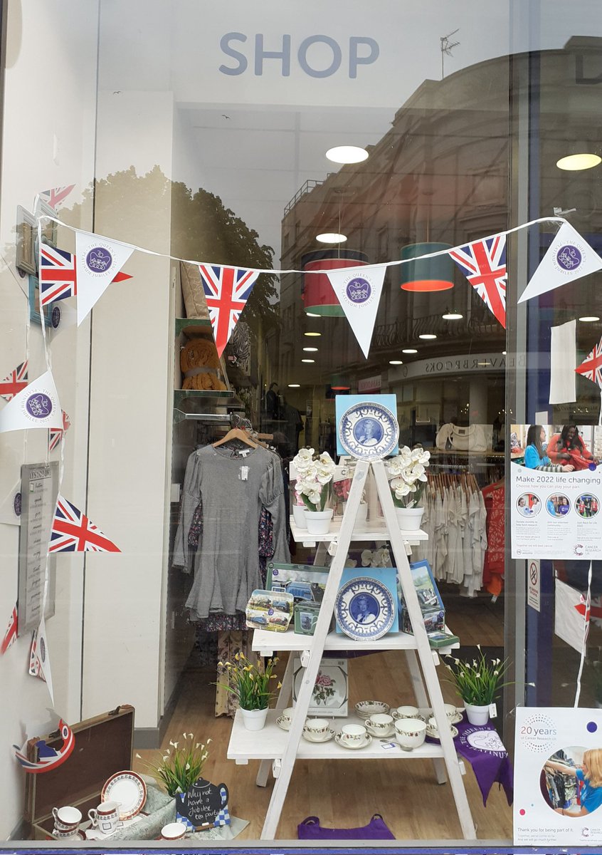 Jubilee windows done by our Sunday assistant Srebrina.  Don't  they look lovely.#Jubilee #crukshops #Aberdeen #Aberdeenshire