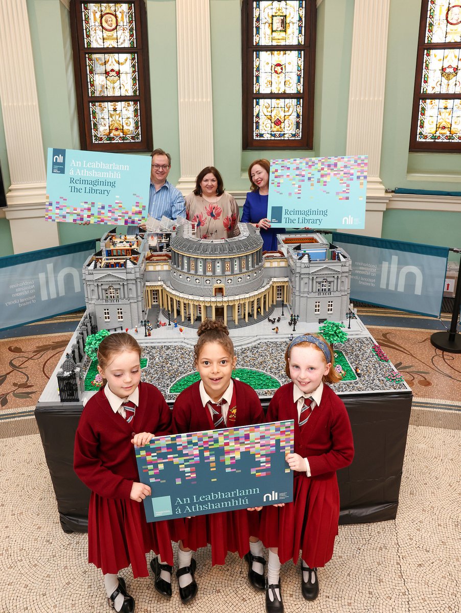 NLIreland's tweet photo. We are delighted to unveil a large-scale #Lego model of the @NLIreland on Kildare Street, Dublin 2.

The Lego model will remain in place in the main entrance hall of the NLI throughout 2022. No appointments are necessary to view it: just drop in &amp; reimagine your #NationalLibrary! https://t.co/T1Vw4v6nFP
