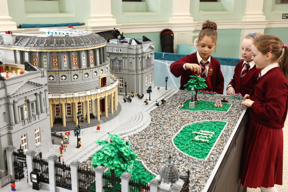 NLIreland's tweet photo. We are delighted to unveil a large-scale #Lego model of the @NLIreland on Kildare Street, Dublin 2.

The Lego model will remain in place in the main entrance hall of the NLI throughout 2022. No appointments are necessary to view it: just drop in &amp; reimagine your #NationalLibrary! https://t.co/T1Vw4v6nFP