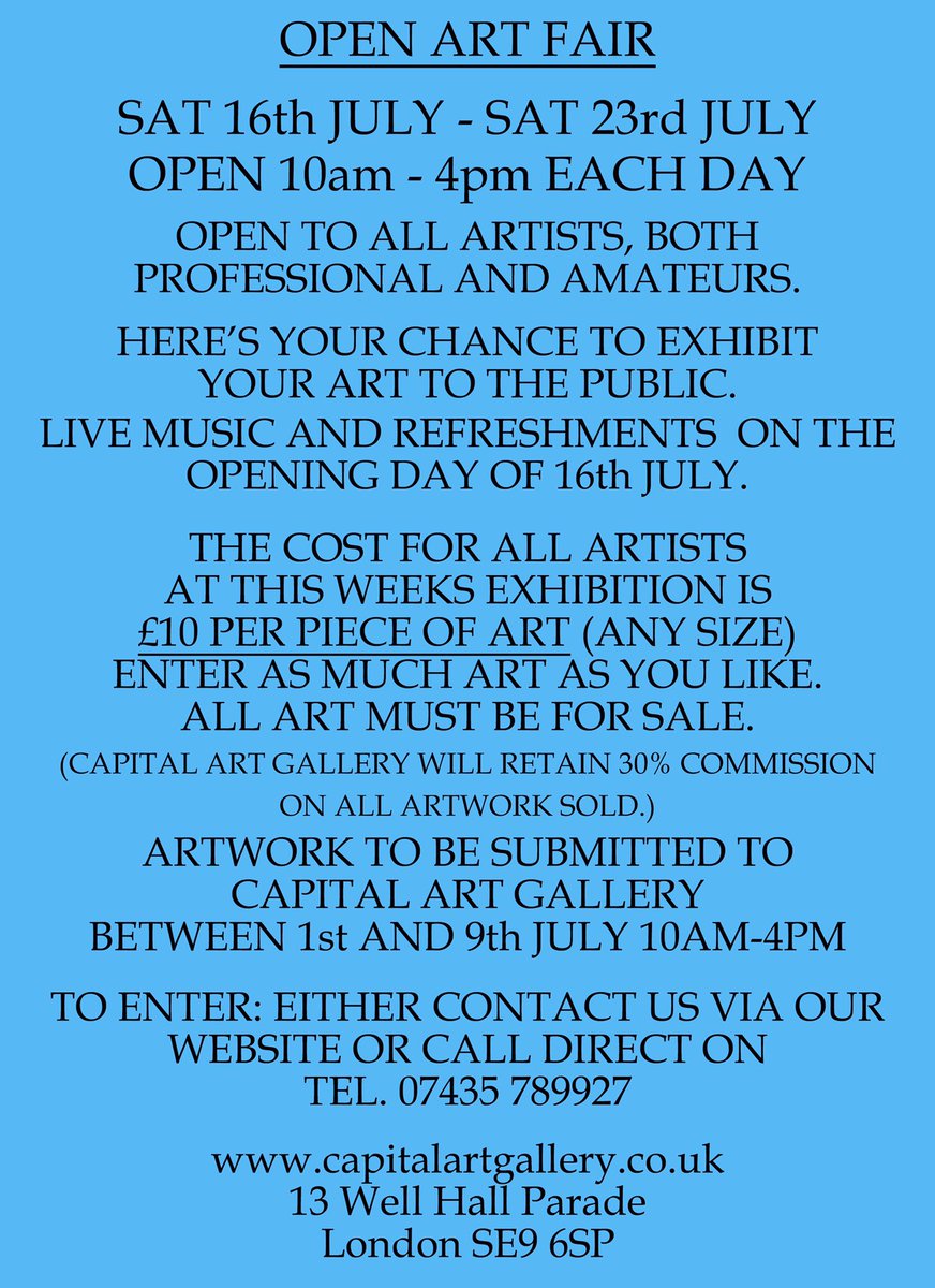 capitalgallery's tweet photo. Artists: OPEN ART FAIR FOR 1 week in London Gallery for a cost of £10. THIS IS KRAYZEEEEE. 
READ ON. https://t.co/yFuJzLlaTy
