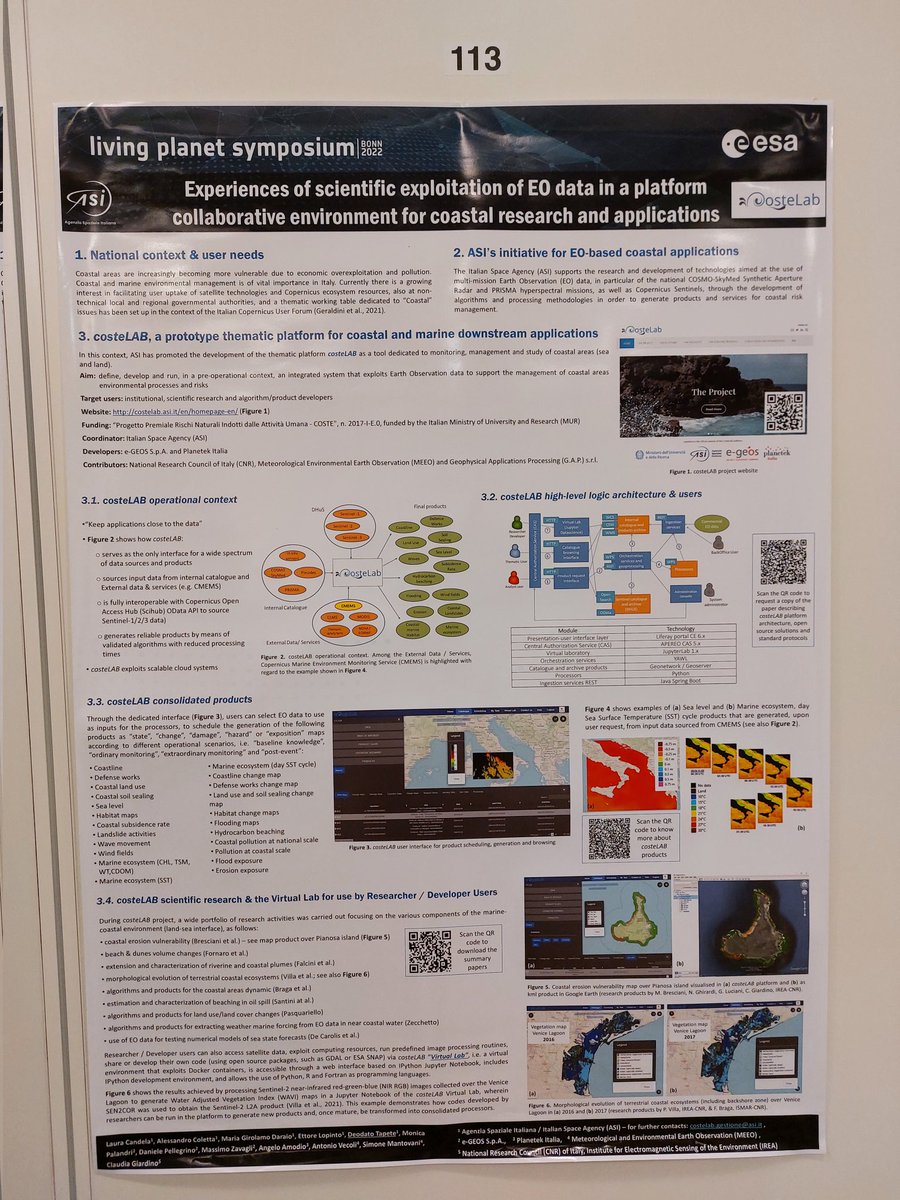 Talking about #marine &amp; #coastal EO-based apps, don't miss @PCostelab at <a href="/ESA_EO/">ESA Earth Observation</a> #LPS22 poster board #113 this afternoon.

Prototype exploitation plafform funded by <a href="/ASI_spazio/">Agenzia Spaziale ITA</a> &amp; developed by <a href="/e_geos/">e-GEOS</a> &amp; <a href="/planetek/">Planetek Italia</a> with research activities by <a href="/CNRsocial_/">CNR Consiglio Nazionale delle Ricerche</a> &amp; Virtual Lab by <a href="/meeosrl/">meeo</a>