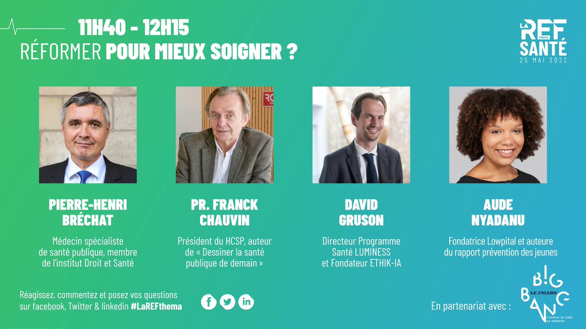 medef's tweet photo. #LaREFthema | DIRECT 🔴
DEBAT : REFORMER POUR MIEUX SOIGNER ? #santé

🗣️ P-H Bréchat, @ChauvinFrm (@hcsp_fr), @GrusonDavid (@EthikIa) et @Aude_Nyadanu (@Lowpital)

ℹ️ plus d'info sur https://t.co/cXWDmX9we4 https://t.co/XM4jTVSOJ4