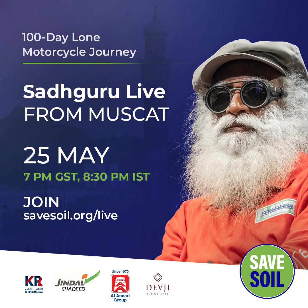 cpsavesoil's tweet photo. The #SaveSoil journey reaches Muscat!
@SadhguruJV will be in Muscat, Oman on day 66 of the 100-day lone motorcycle journey. Hear him speak about the movement, the journey so far, and more. #SaveSoilMuscat @Khimji_Ramdas 
Join LIVE today at https://t.co/aNI9H0cMqZ https://t.co/hVmLuCHfgZ