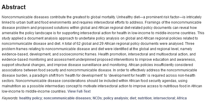 GDARnetwork's tweet photo. Just a few of our research highlights focusing on nutrition in an African context...  Intersectoral Action for Addressing NCDs through the Food Environment: An Analysis of NCD Framing in Global Policies and its Relevance for the African Context. https://t.co/2Bxv84AXqk https://t.co/PhimHW25D8