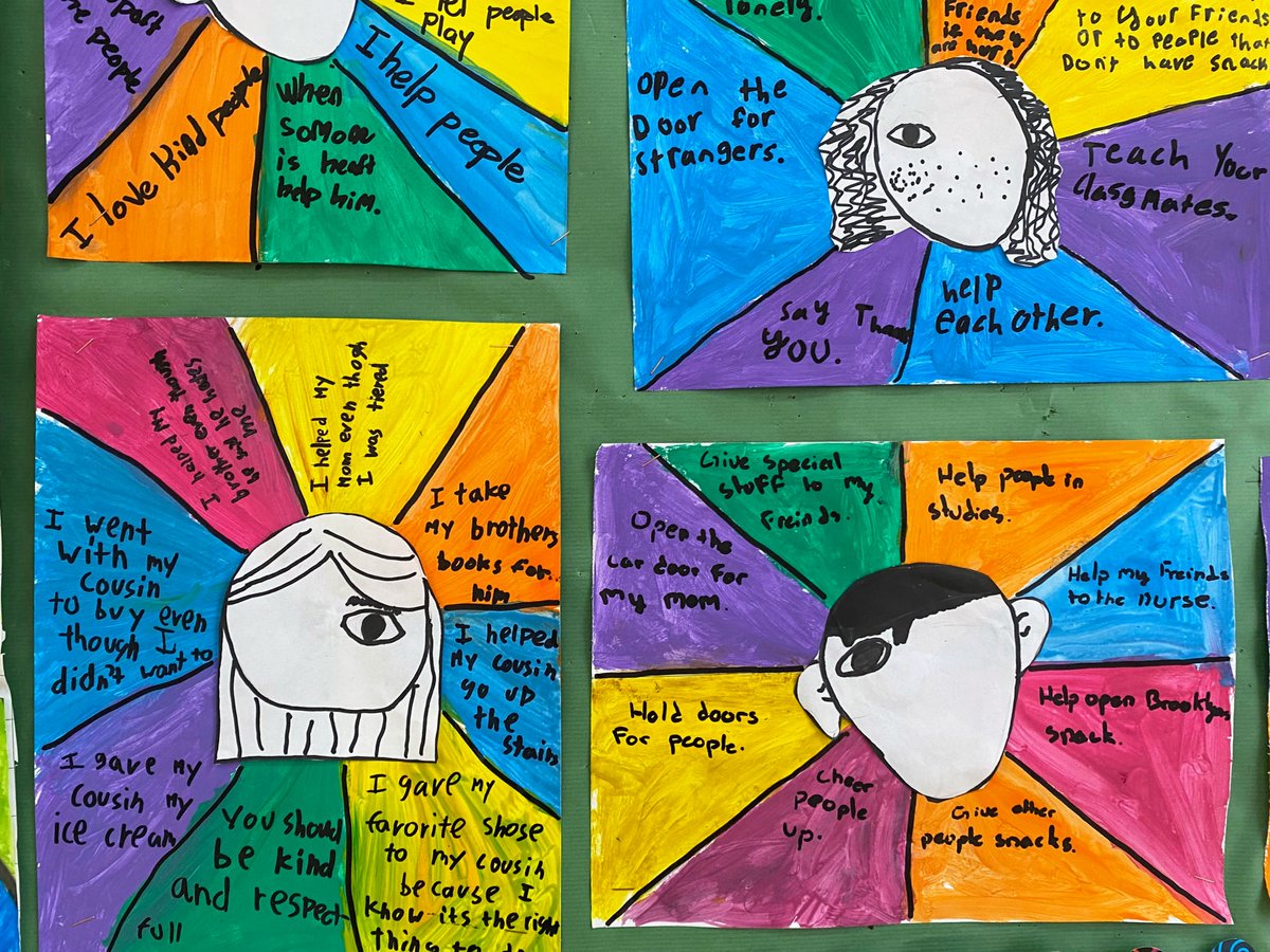 asvtweets's tweet photo. Grade 3 White is reading "Wonder". Among other activities done in the writing workshop, students have created these colorful compositions featuring kind actions in their daily life. #ElementaryActivities https://t.co/Wwj5JWFgmt