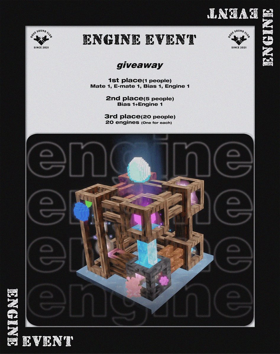 🎉 도지사운드클럽 엔진 출시 기념 Giveaway Event 🎉

안녕하세요 클메님들 도지사운드클럽입니다.

지난주에 선물처럼 엔진 NFT 출시 영상을 올렸는데 반응이 아주 뜨거웠습니다. 🔥🔥🔥

뜨거웠던 클메님들의 반응에 보답하고자 자그마한 GIVEAWAY 이벤트를 준비했습니다.