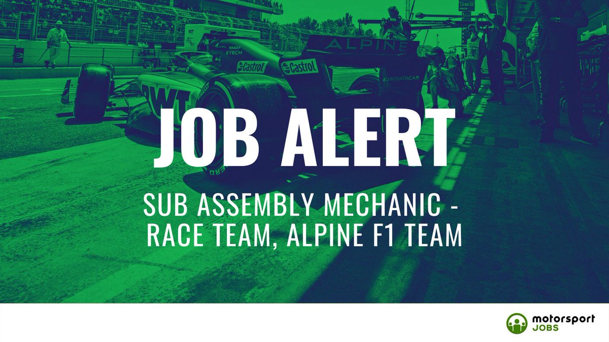 Motorsport_Jobs's tweet photo. Mechanic role with @AlpineF1Team
Apply🔗 https://t.co/4U2xezq3Hl
#motorsportjobs #motorsport #jobs #jobalert #autosport #jobsinmotorsport #hiring #HowtogetajobinF1 #workinf1 #f1jobs #jobsinf1 #F1 #alpine #alpinef1 #mechanic #raceteam #racecar #racemechanic #subassembly https://t.co/9wARr0ofkP