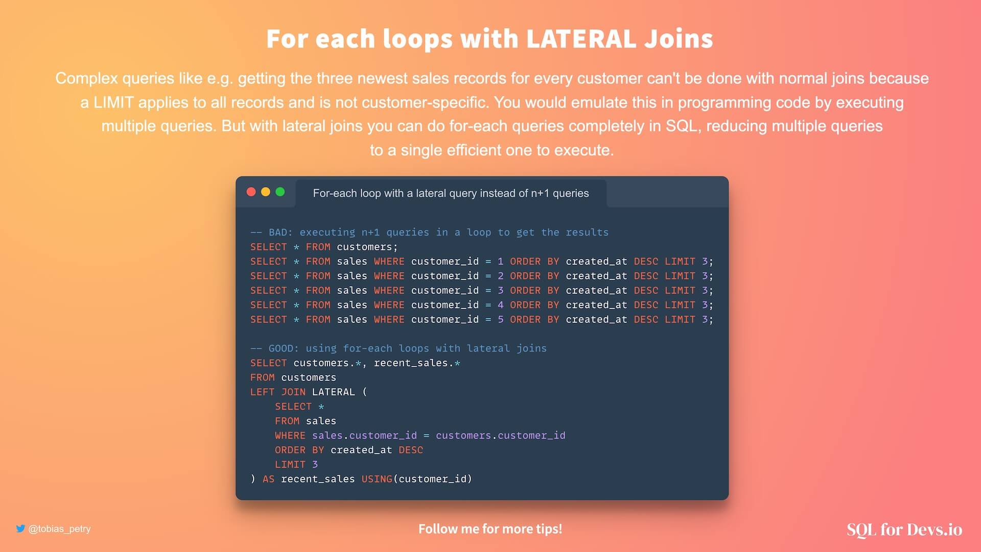 You can avoid many n+1 issues by using lateral joins in MySQL