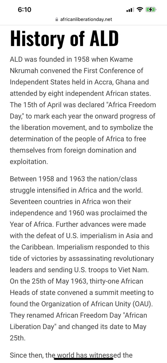 A History of #AfricaLiberationDay (ALD) 'In last two decades there has been an anti-liberation attempt by NGOs sponsored by Former Colonizers to rename the celebration, #AfricaDay by removing Liberation to change the revolutionary meaning of the day.' #AfricaDay2022 #AfricaDay