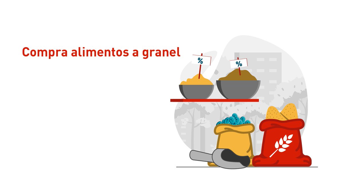 MAPFRE's tweet photo. 4️⃣ Compra a granel.
La compra de productos al peso ⚖ no solo reduce la huella ecológica ♻ (menos envases y menor desperdicio de comida), sino que también es una alternativa más económica que puede darte un respiro. #MAPFREteExplica https://t.co/9ZmK6CkS55