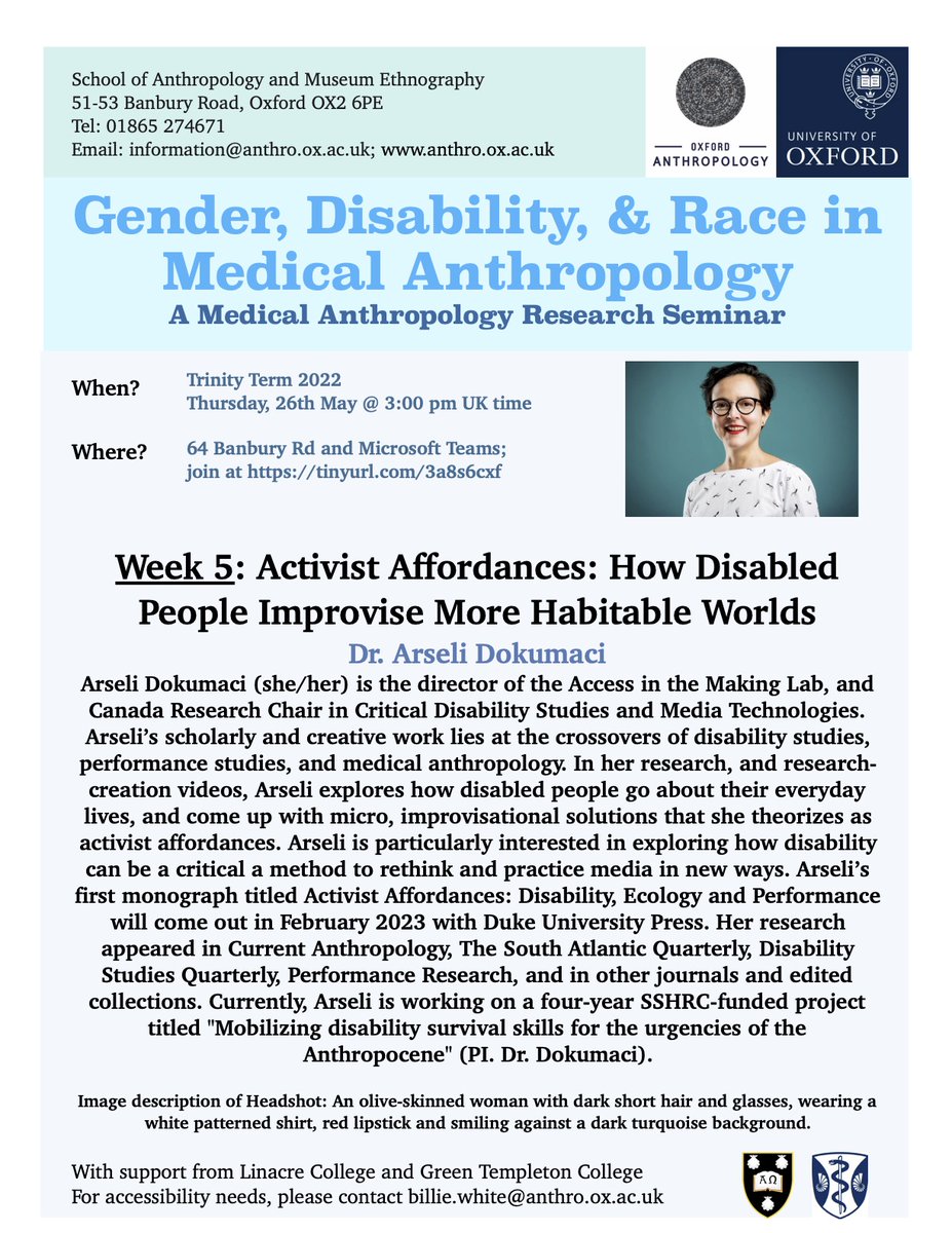 Join us tomorrow, May 26th, 3 PM UK time for a talk by @arselidok, lab director of @AccessMaking 

Title of talk: Activist Affordances: How Disabled
People Improvise More Habitable Worlds

More information on the poster attached - hope to see you there !