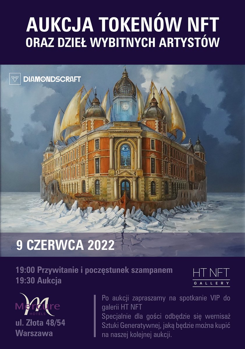 diamondsct's tweet photo. Już za dwa tygodnie zapraszamy na naszą drugą aukcję tokenów #NFT oraz dzieł wybitnych artystów. Rejestracja uczestnictwa w aukcji stacjonarnej: info@diamondscraft.io
Aukcja online na platformie #Onebid. Zapraszamy
#NFTaukcja #NFTCommunity #aukcjasztuki #kolekcjasztuki https://t.co/0b0Q6YRr8D