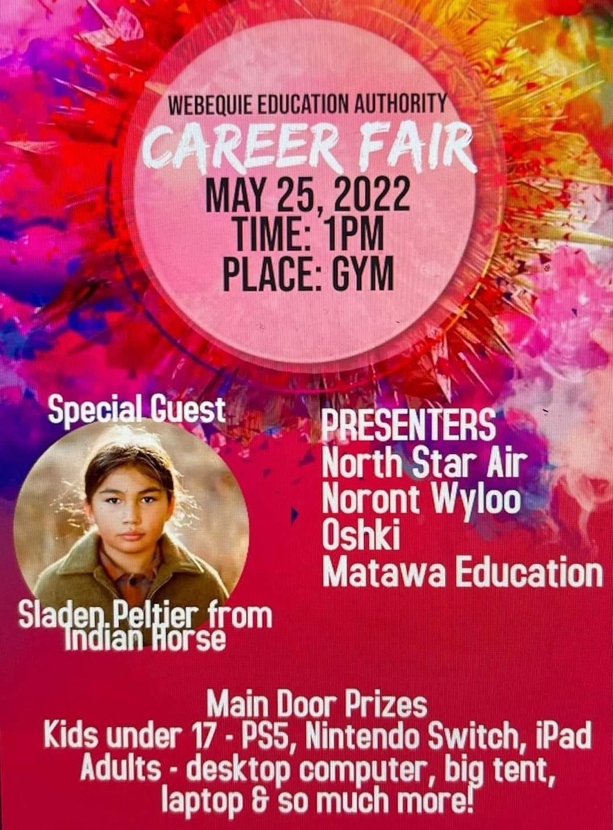 Good morning,
 I’ve been looking forward to this day for awhile it’s been close to 3 years since we last held and attended a career fair in #webequiefirstnation should be awesome👍☕️