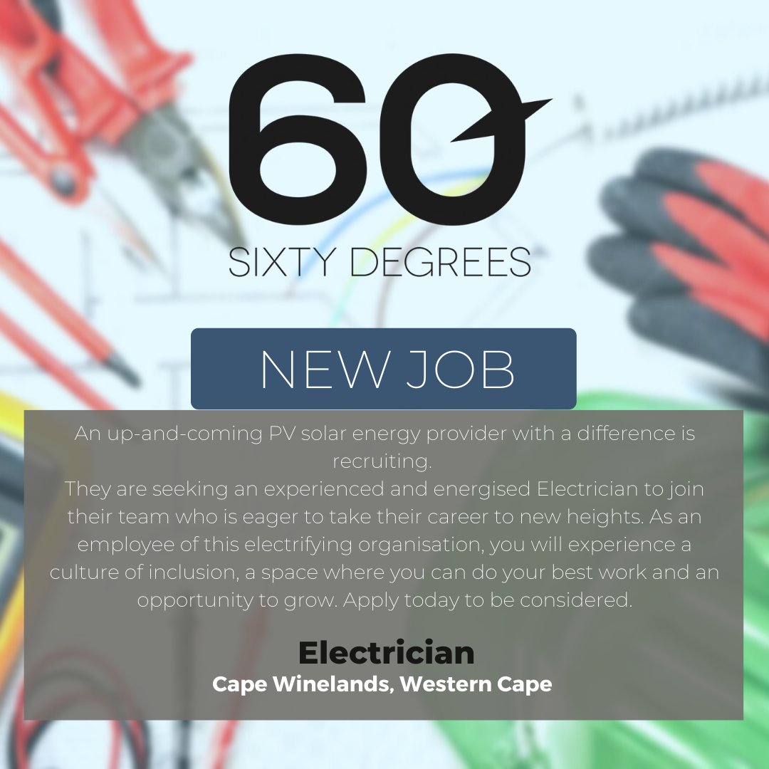test Twitter Media - New #JobAlert - Electrician in Cape Winelands, Western Cape.
For more information & to apply, please click on the below;
https://t.co/3j0lAlo803
#Electrician #Capewinelands #WesternCape #hiring https://t.co/X93RUFT5Ly