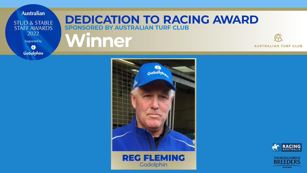 Congratulations to Reg Fleming from <a href="/godolphin/">Godolphin</a> on winning the Dedication to Racing Award at the 2022 Australian Stud &amp; Stable Staff Awards.