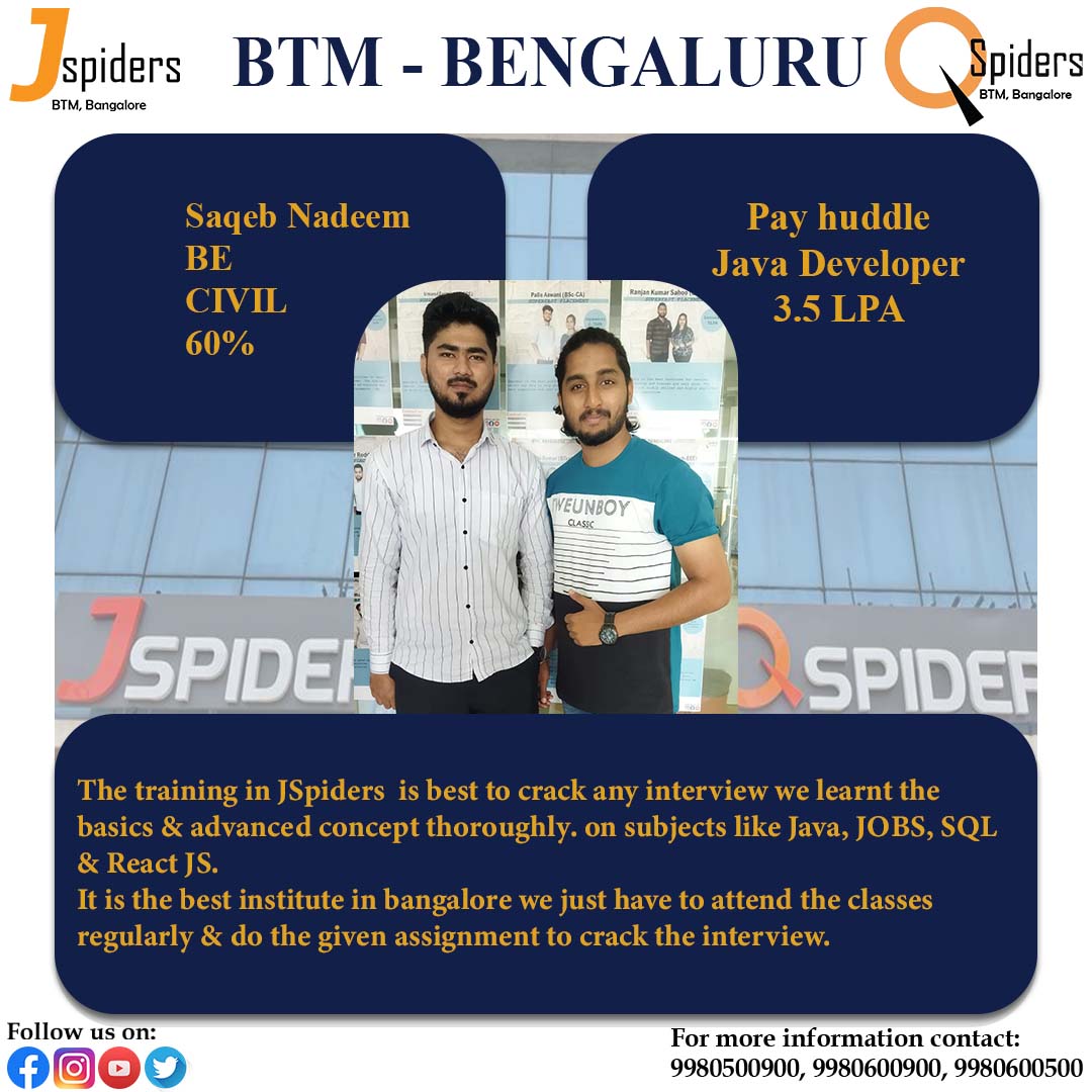 QSpiders & JSpiders, BTM Layout on Twitter "Congratulations Saqeb