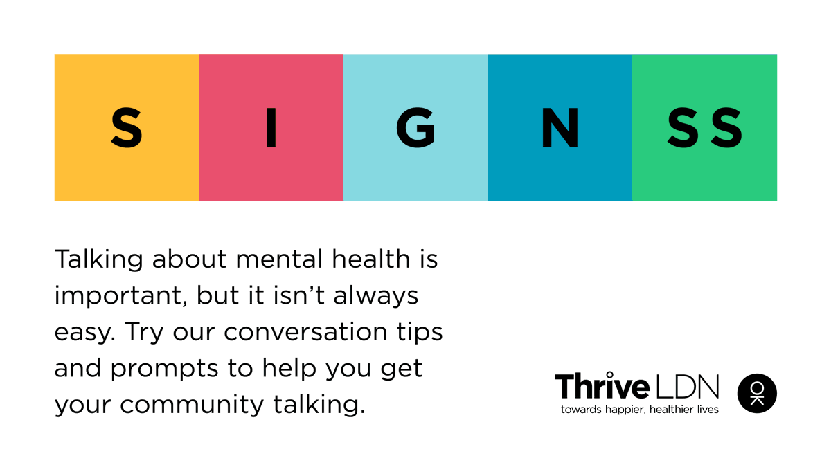 LDN_Health's tweet photo. Talking about #MentalHealth is important, but it isn’t always easy.
@ThriveLDN's new community conversation starter toolkit gives you the tips and prompts to help you get your community talking 👇
https://t.co/8qpb0NLBOZ
#SIGNSS #CreateTheSpace #WellbeingWednesday https://t.co/7kxhwy12UA