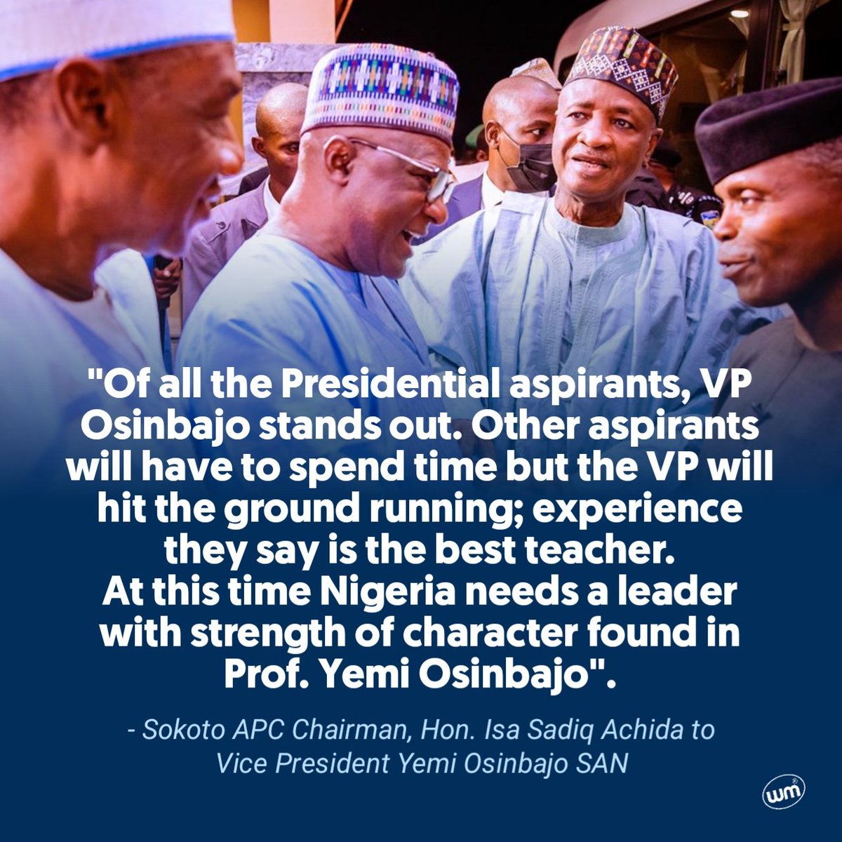 bravefacefunkie's tweet photo. Sokoto APC Chairman, Hon. Isa Achida tells Osinbajo, "Other aspirants will have to spend time but you will hit the ground running, experience is the best teacher..." 👇 https://t.co/I97fM4j7vW