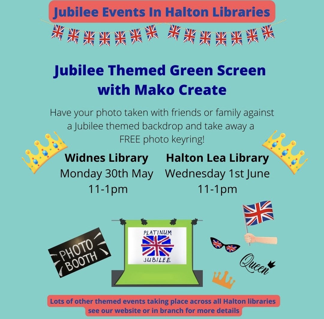 HaltonLibraries's tweet image. Join us next week at both #Widnes &amp;amp; #HaltonLea Library for your chance to make and take a #PlatinumJubilee Photo Keyring for free with @MakoCreateUK ! 11-1pm Monday &amp;amp; Wednesday JS