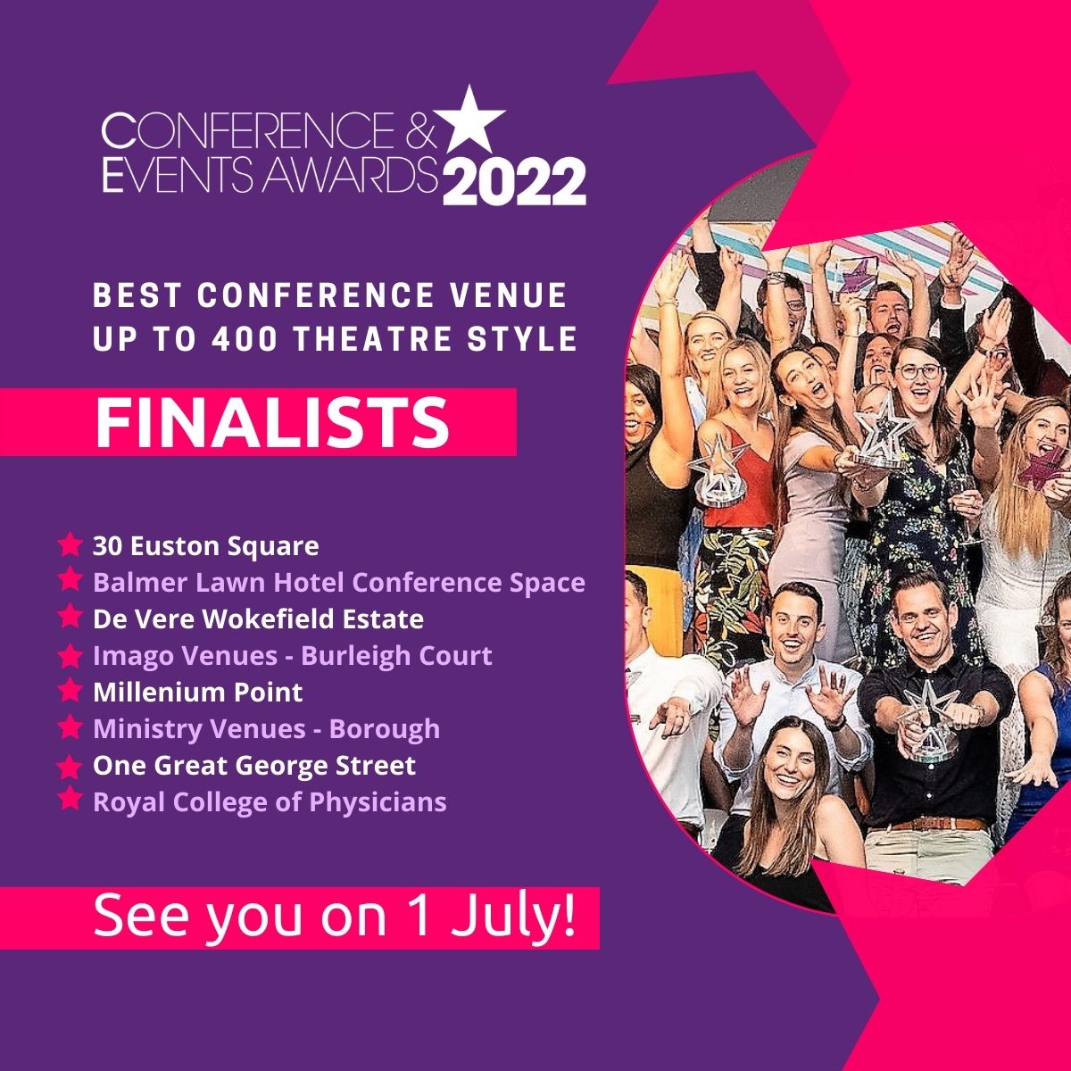 Congratulations to the finalists in the Best Conference Venue up to 400 Theatre Style category at the #ConfAwards. Good luck to all! Looking forward to celebrating the winners on 1 July ➡️bit.ly/3FQ9mYL