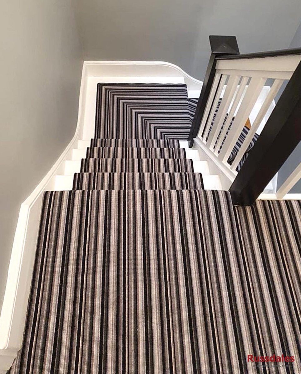 Alternative Flooring Rock 'n' Roll 'Back in Black' stripe #stairrunner with a whipped edge and black stair rods installed for a client recently!

If you are thinking of buying a new floor, book your One-on-One appointment and visit us.
calendly.com/russdales/your… 

<a href="/AlternativeFlr/">Alternative Flooring</a>