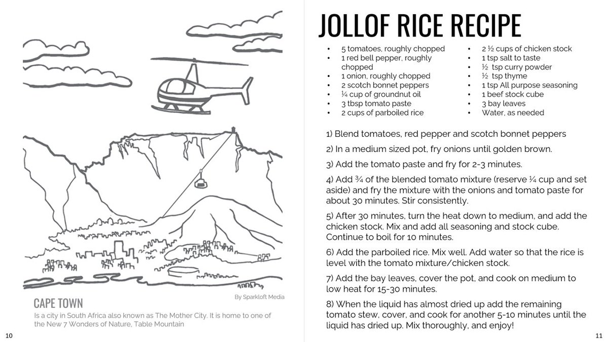 DannisLibrary's tweet photo. It's got some history, some geography, some colouring-in pages and even a jollof rice recipe! Get a back to back version on our Facebook page (2/2) #AfricaDay #AfricaDay2022 #seeafricadifferently https://t.co/iSgytMOwG8