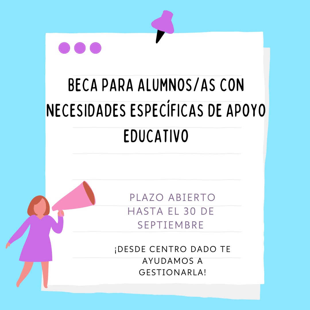 CentroDADO's tweet photo. Becas para alumnos/as con necesidades específicas de apoyo educativo

📢Plazo abierto hasta el 30 de septiembre

¡Te ayudamos con la gestión! https://t.co/ojsT5oMoBd