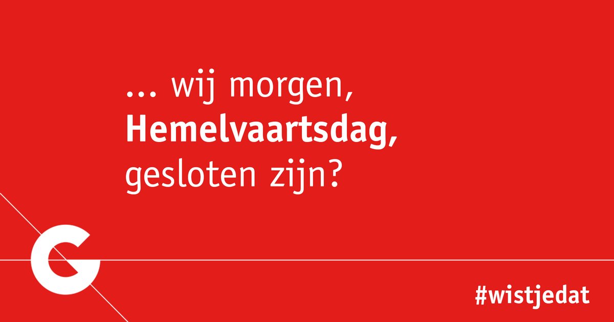 #wistjedat 
Morgen is het #Hemelvaartsdag en zijn wij de hele dag gesloten. Wij hanteren aangepaste doorlooptijden. Let goed op de leverdatum die bij de producten vermeld wordt. Vrijdag 27 mei staat ons team uiteraard weer voor je klaar.

#gesloten #drukkerij #grootsgedrukt