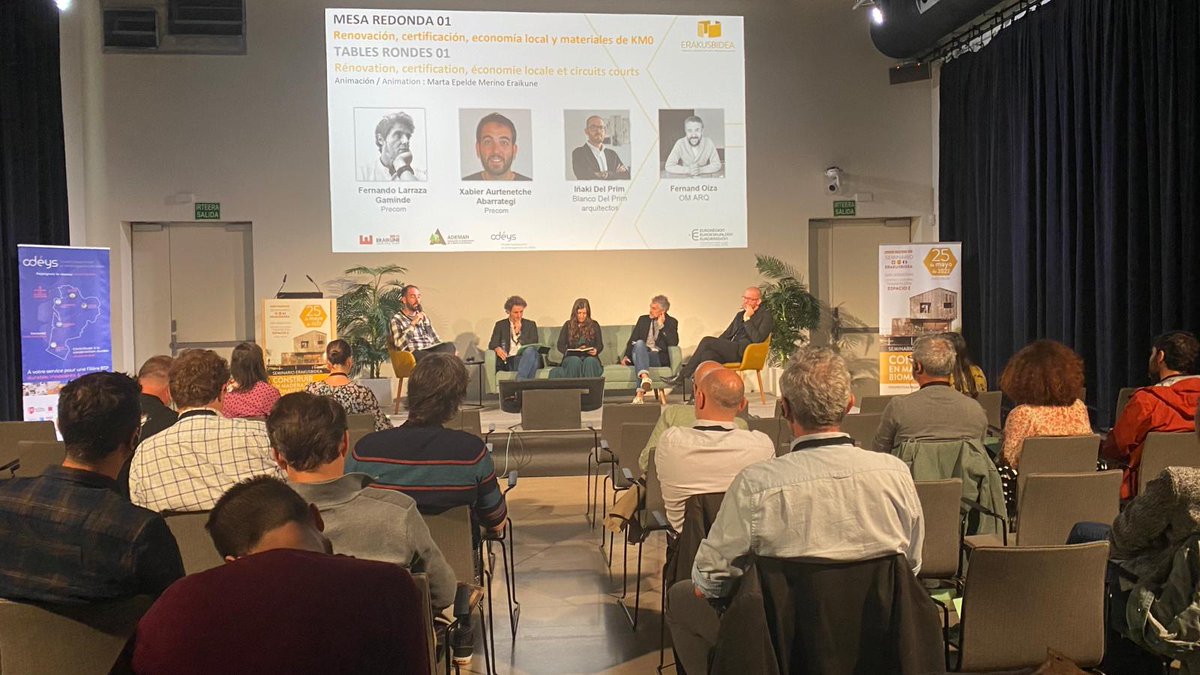 BuildinnCluster's tweet photo. En la primera mesa `Renovación, certificación, economía local y materiales de Km 0´ moderada por @EpeldeMarta han participado Fernando Larraza y Xabier Aurteneche de nuestra empresa socia #Precom y Iñaki Del Prim y Fernando Oiza del Agente Sectorial y socio #COAVN https://t.co/Rqy4fWJEFb