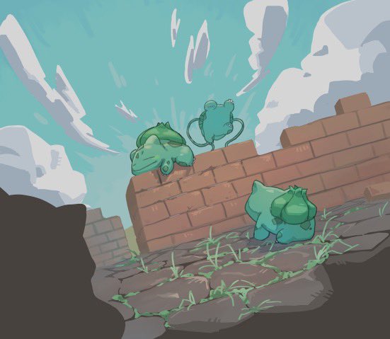 bulbasaur pokemon (creature) no humans outdoors day sky cloud vines  illustration images