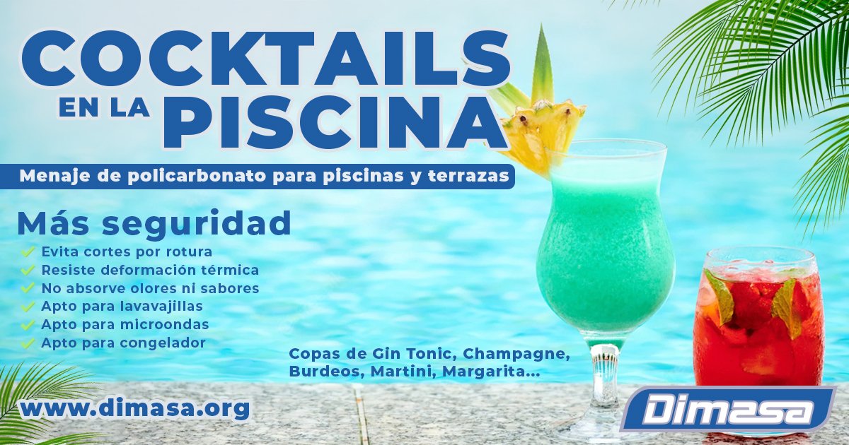 ¿A quién no le gusta disfrutar de un #cocktail en la #piscina ? 🍹🍸 Disfrútalo el doble con seguridad. 

En Dimasa ofrecemos todo lo necesario en #menaje de #policarbonato, para evitar accidentes de tus empleados y clientes, causados por cortes y roturas de cristales