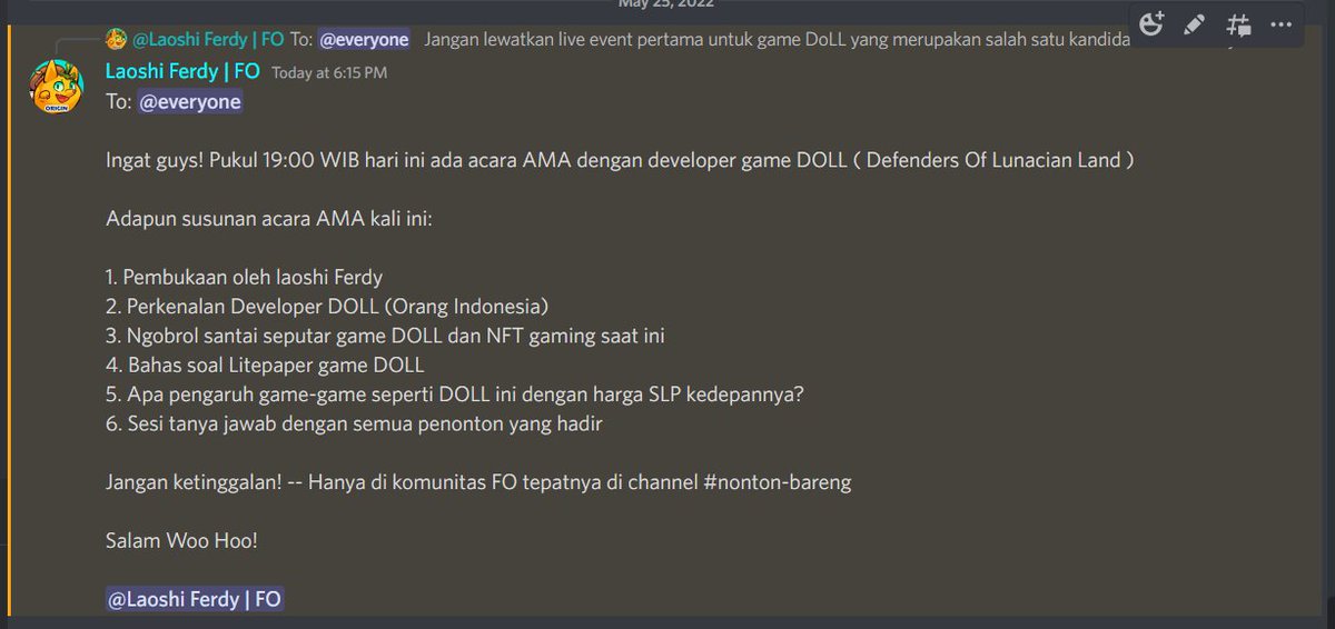 laoshi_ferdy's tweet photo. For all #lunacian in Indonesia, we will have first AMA to DOLL game developer today at 19:00 WIB in @ferdysorphanage discord server.

Don't forget to join this event and gives our support to our brother in @AxieInfinity Builders Program

Together, we will shock the world again! https://t.co/wixNecnsRs