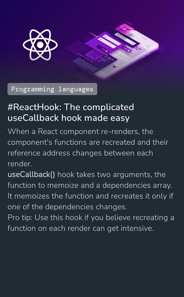 DevBytesApp's tweet image. #ReactHook: The complicated useCallback hook made easy

#ReactJS #programminglanguages