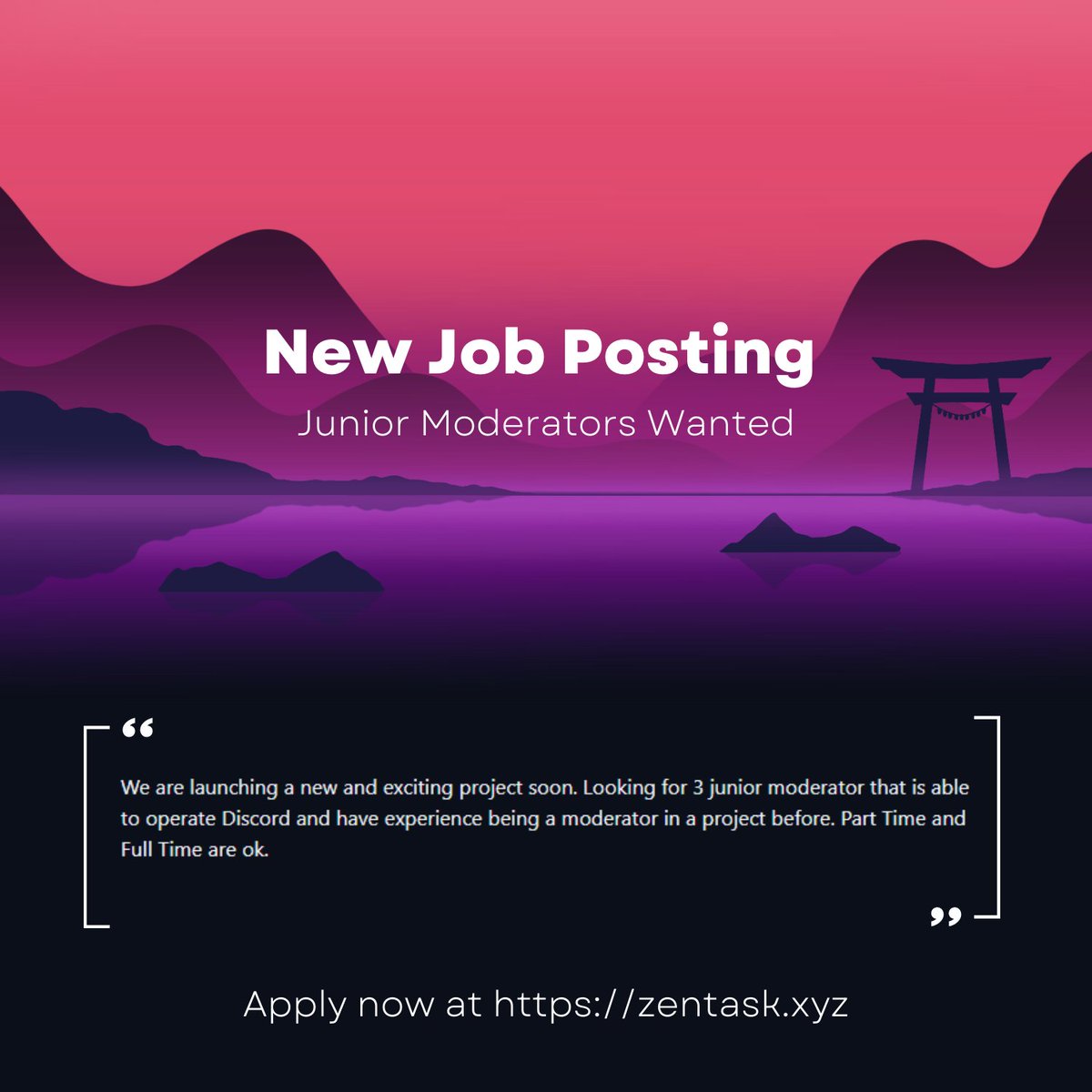 In the past 2 days, 7 new jobs listings have been posted on zentask.xyz!💼

Here's just one of them:

Are you looking for a discord moderator role in an upcoming project?.

🕉️Apply now at zentask.xyz/app/jobs/90 🕉️