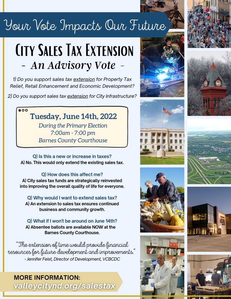 vcbcdc's tweet image. ✔️ VOTE YES ✔️ On June 14th, support funds which are reinvested back into our community!
For more information check out our website ➡️ valleycitynd.org/salestax