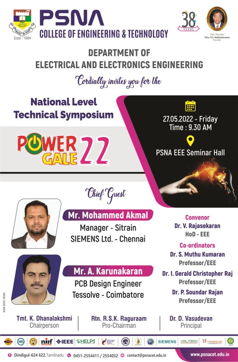 psnacetofficial's tweet photo. EEE - National level Technical Symposium -POWERGALE '22.
#EEE #symposium #symposium2022 #Technicalsymposium #powergale #PSNA  #psnacet  #NationallevelSymposium https://t.co/j3ivOLCOD8