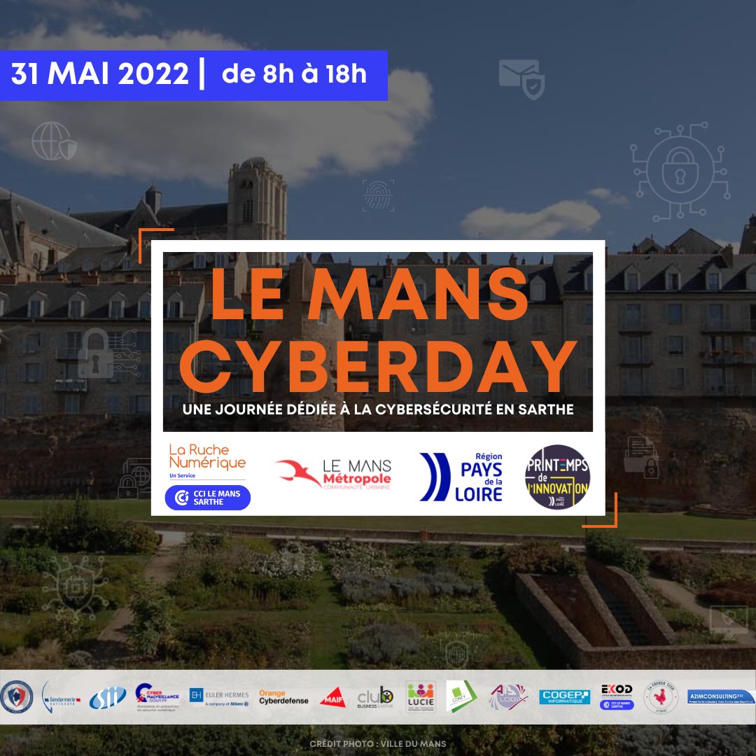 RucheNumerique's tweet image. #CYBERSECURITE💻

Encore quelques jours pour vous inscrire à #LEMANSCYBERDAY, une journée dédiée à la Cybersécurité en #Sarthe🚀

👉Mardi 31 mai 2022
👉A la @cci72
👉Pour les #entreprises sarthoises

➕d&apos;infos sur le programme et inscription: cutt.ly/AH2TU5d