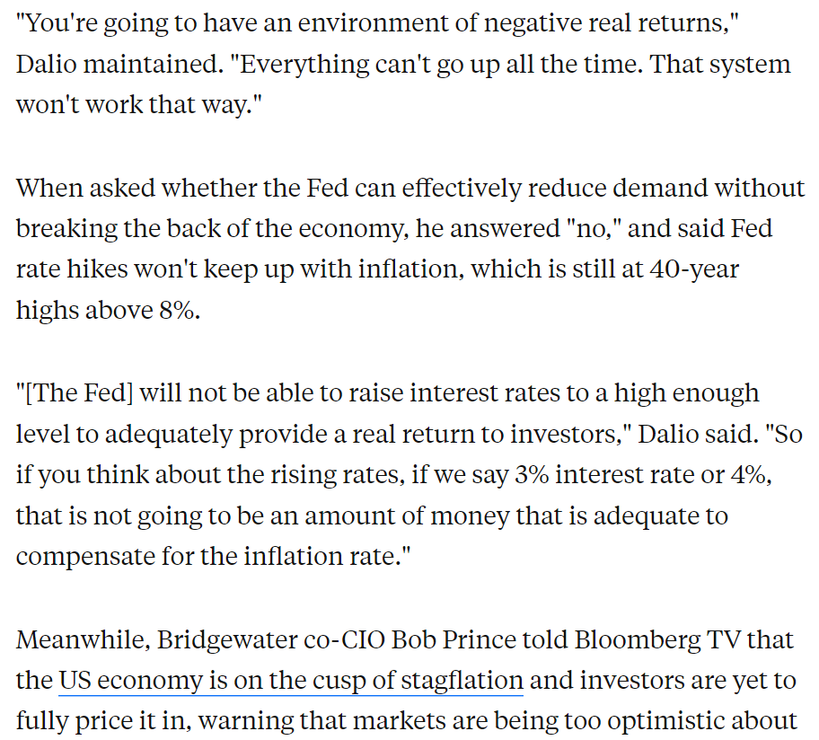 Value_Talk's tweet photo. #RayDalio บอกว่า #CashIsTrash แต่ #EquitiesAreTrashier เงินคือขยะ แต่หุ้นเป็นขยะยิ่งกว่า ช่วง #อัตราดอกเบี้ย ที่แท้จริงติดลบ #NegativeReturn สอดคล้องกับมุมมองของ #michaelburry ที่บอกว่าเศรษฐกิจจะถดถอย ตลาดหุ้นจะตกวินาศสันตะโร #เงินทองต้องรู้ กระเป๋าใครกระเป๋ามันนะครับ #CNBC https://t.co/huGr0oCN4o