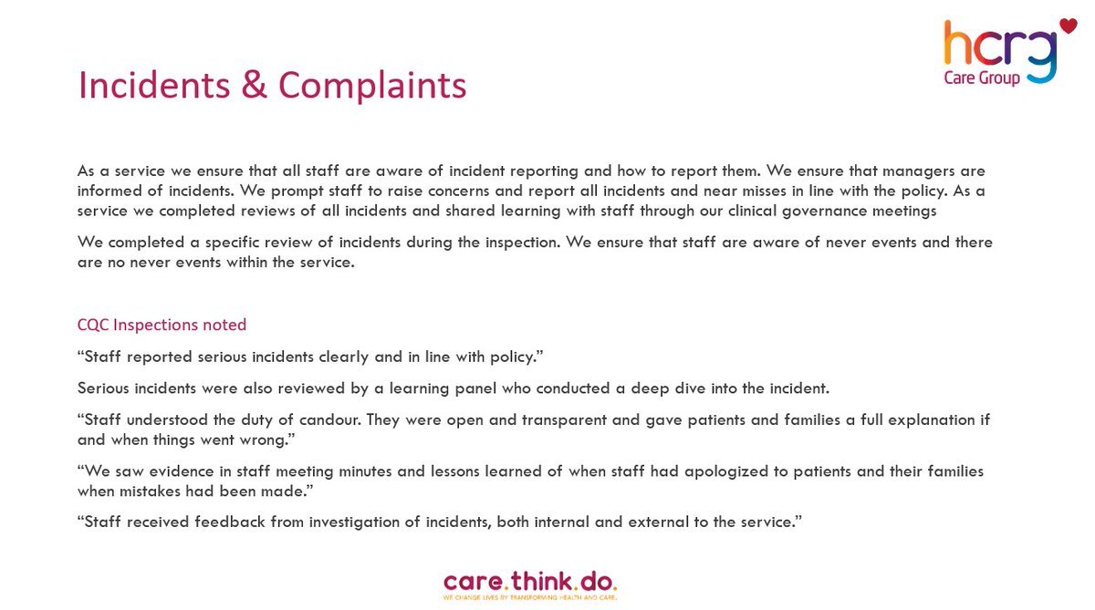 ashcapel's tweet photo. Here are some of the ways services @HCRGCareGroup  have achieved an #outstanding @CareQualityComm rating, along with some of the feedback from the inspectors themselves
#DeliveringtheDifference https://t.co/sHuKbq0sYr