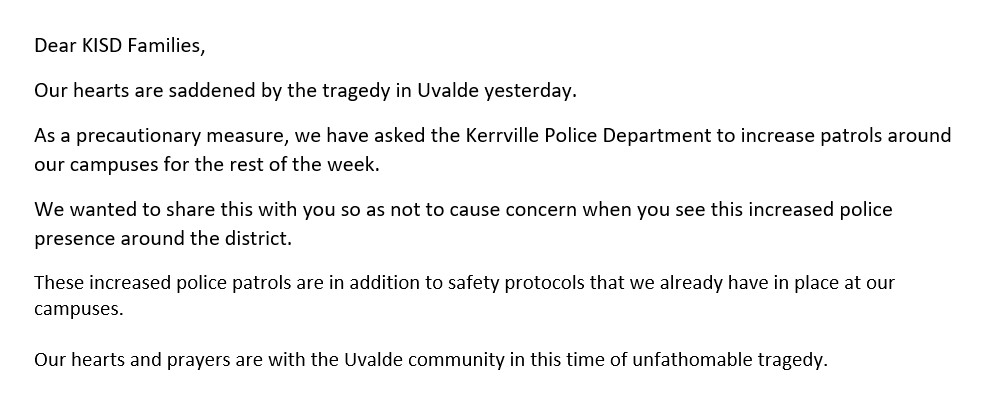 kerrvilleisd's tweet photo. Kerrville ISD Statement: https://t.co/tMl5jUHdPg