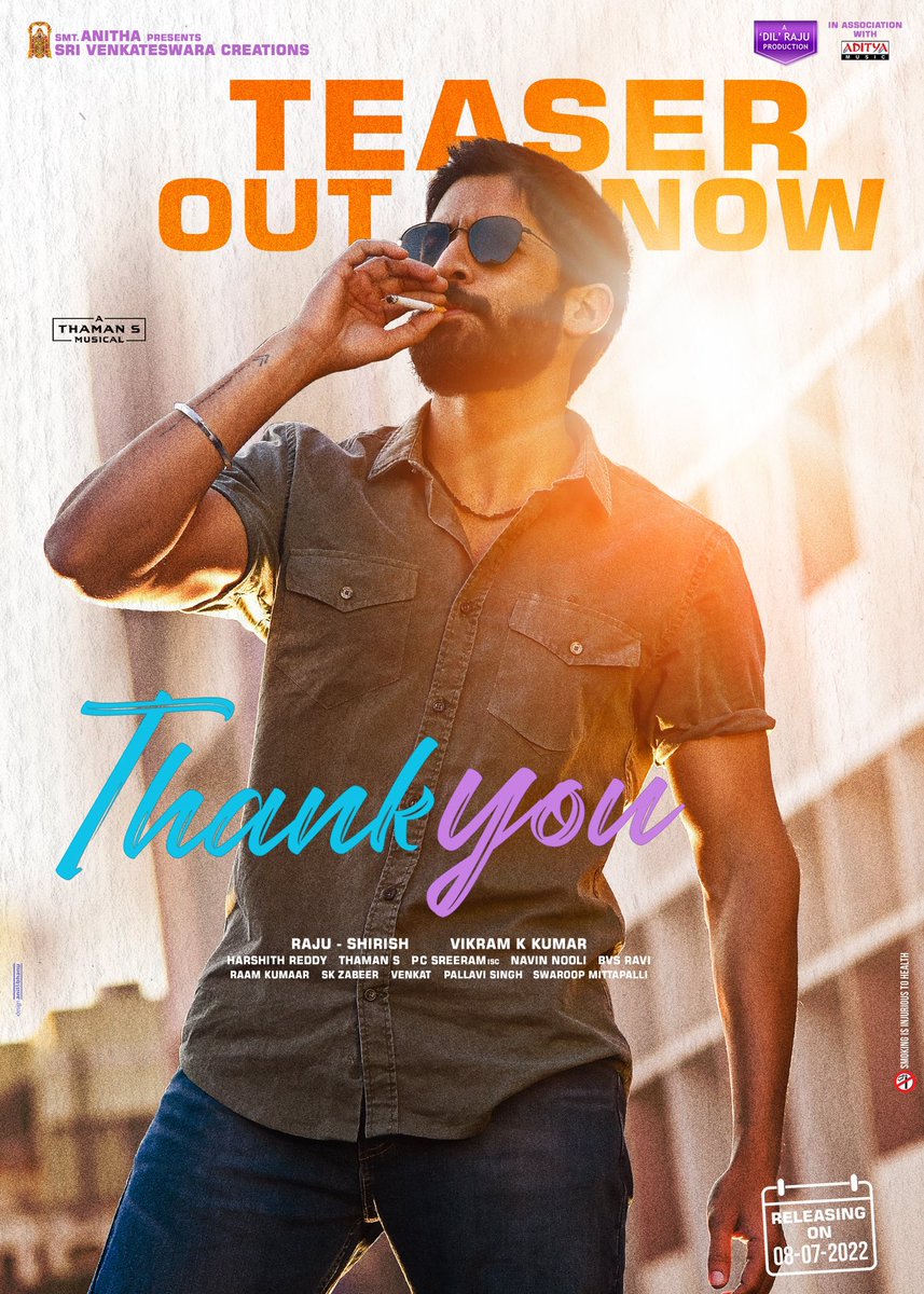 Nannu nenu sari cheskotaaniki, nenu chesthunna prayaname Thank you ! Here’s the teaser youtu.be/t5NPiPtZ8PY
#ThankYouTeaser 
<a href="/Vikram_K_Kumar/">Vikram K Kumar</a> <a href="/MusicThaman/">thaman S</a> 
 <a href="/RaashiiKhanna_/">A 🦋</a>
<a href="/pcsreeram/">pcsreeramISC</a> <a href="/BvsRavi/">BVS Ravi</a> #MalavikaNair <a href="/avika_n_joy/">Avika Gor</a> <a href="/SaiSushanthR/">Sai Sushanth Reddy</a> <a href="/SVC_official/">Sri Venkateswara Creations</a> <a href="/adityamusic/">Aditya Music</a>
#ThankYouTheMovie