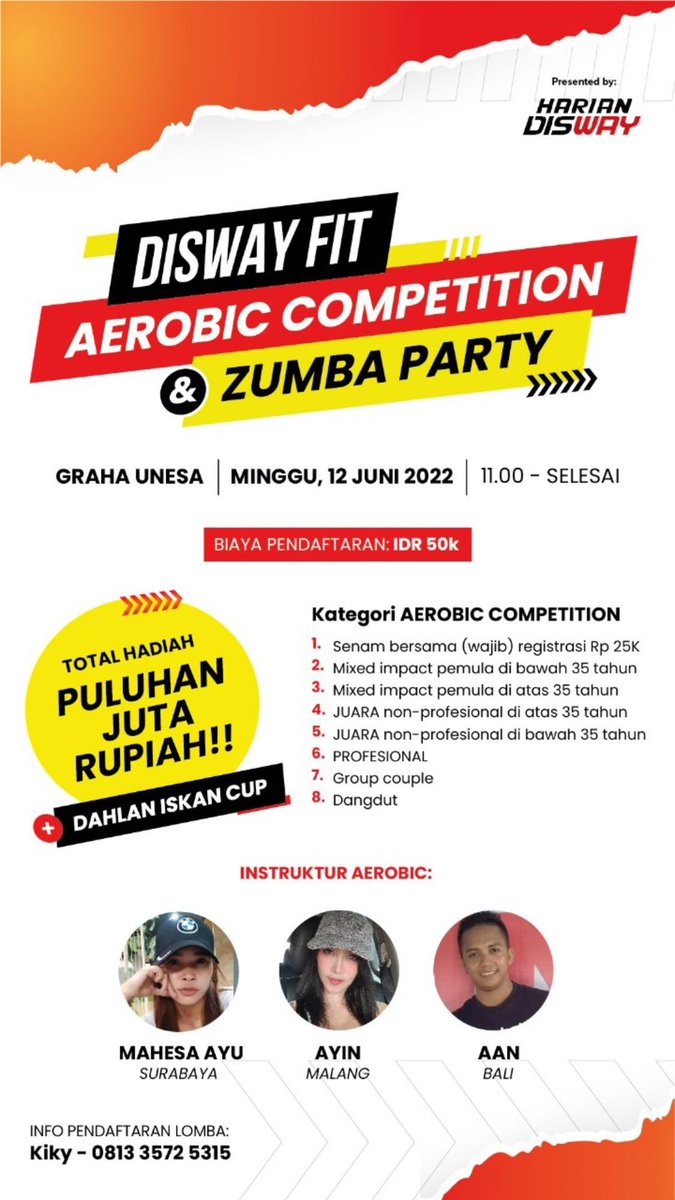 HarianDisway's tweet photo. Zumba Party supaya makin fit di ๐๐ฎ๐ฆ๐๐ ๐๐จ๐ฎ๐ซ 2.0 ๐๐ฎ๐ซ๐๐๐๐ฒ๐ with ๐๐๐ง๐๐๐ ๐๐๐ฆ๐๐ฎ๐ง๐๐ง ๐ฅ
๐Graha Unesa
๐
Minggu, 12 Juni 2022
โฐ 18:00 WIB
๐๐๐ซ๐ฅ๐ฒ ๐๐ข๐ซ๐ ๐ฉ๐ซ๐ข๐๐ untuk 100 pendaftar pertama!
CP: Kiky 081335725315 #HarianDisway #ZumbaParty https://t.co/qwrKPsB2nJ