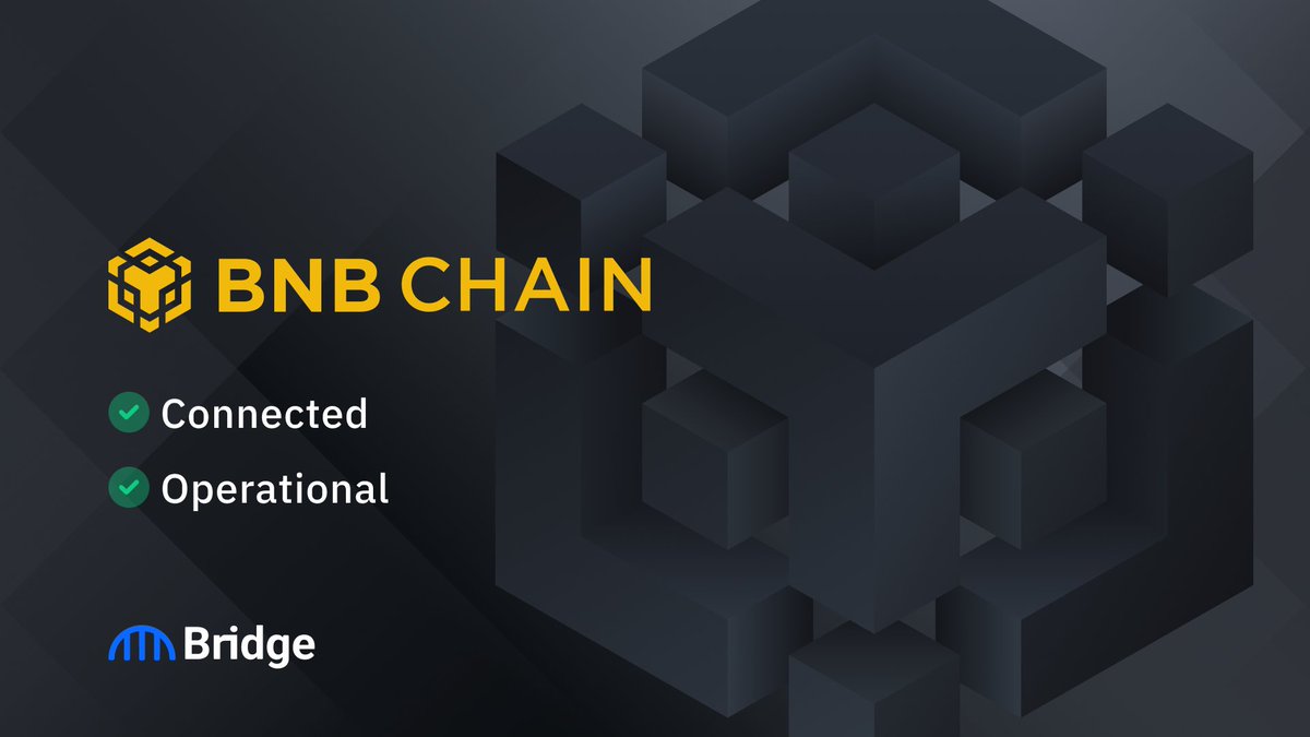 Binance Chain is coming to the Bridge mainnet 🔥🔥🔥

- Cross-chain token transfers 
- Cross-chain NFTs
- Deploy assets quickly onto Binance chain 
&amp; more!
#StayTuned 

$BRDG + $BNB