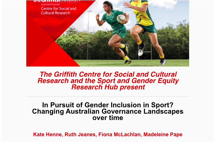 Come along to our next @GriffithUniSAGE seminar and hear from @k8henne @RuthJeanes @FMcLach @Madeleine_Pape present on their current @arc_gov_au project mailchi.mp/cf119396b045/g… #GenderInclusion in #Sport @GU_SocialCultur @Griffith_THS