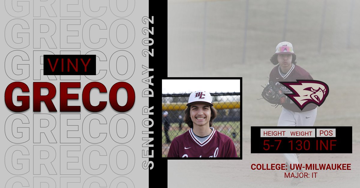 As we approach senior day on May 27th, each school day we will recognize one senior baseball player. 

Today's senior spotlight: Viny Greco