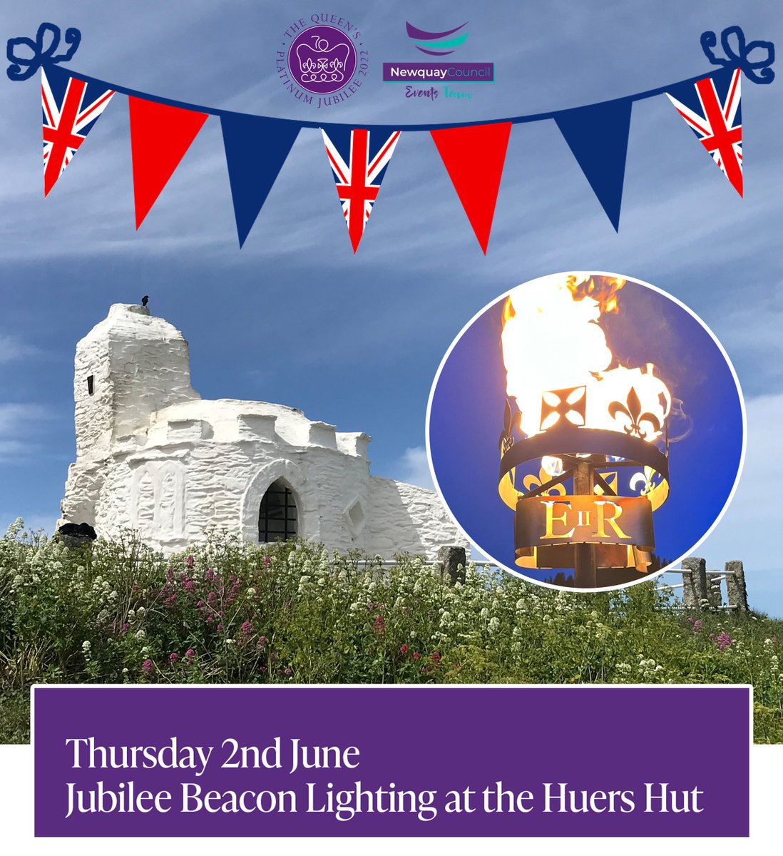 Join us from 8pm at the Huers Hut on Thursday 2nd June for the official lighting of the beacon to celebrate the Queen's Platinum Jubilee.
#PlatinumJubilee #jubileebeacons