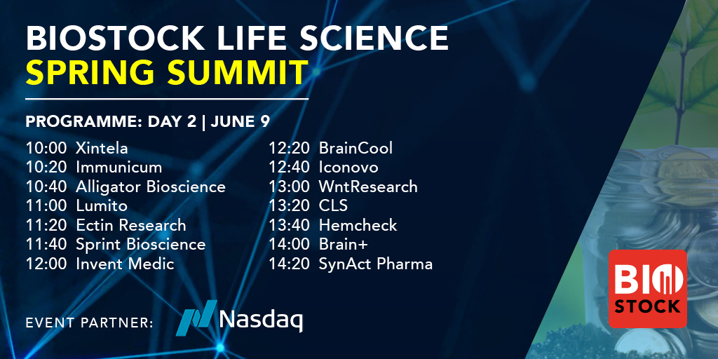 BioStock_SWE's tweet photo. BioStock Life Science Spring Summit 2022 – här är programmet till dag 2 // 9 juni

Läs mer på https://t.co/5IAMamnZbM

#BioStockSummit #lifescience  #finanstwitter
@Xintela
#WntResearch
#ClinicalLasterthermiaSystems
#Hemcheck https://t.co/xDUTrbyYiD