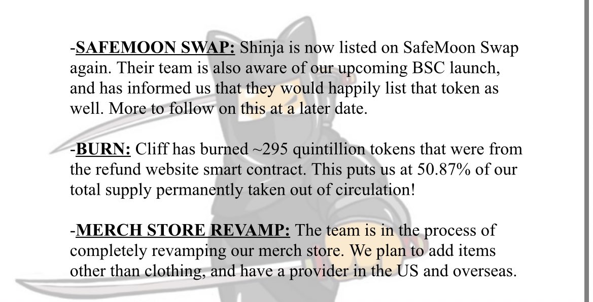 Shib_nobi's tweet photo. #SHIBNOBI AMA RECAP! AKA “CLIFFS NOTE’S 24 MAY 2022 🥷🔥

#Shinja #ShinjaBSC #SafemoonSwap #Safemoon $Shinja #BSCGemsAlert https://t.co/9E4oD1OZYS