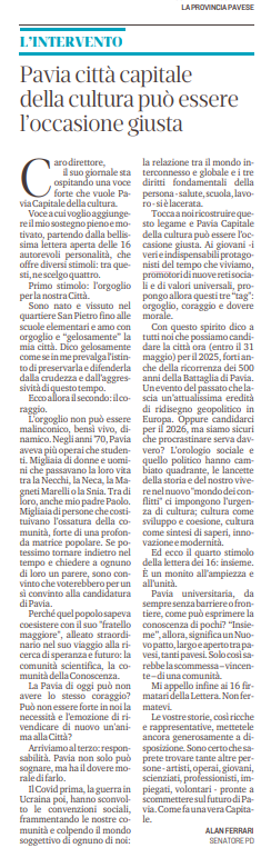 Monia_Merli's tweet photo. 🗞️#Pavia città #capitale della #cultura può essere l’occasione giusta. @alnferrari
#orgoglio #coraggio #doveremorale https://t.co/WyzTDVkYDB