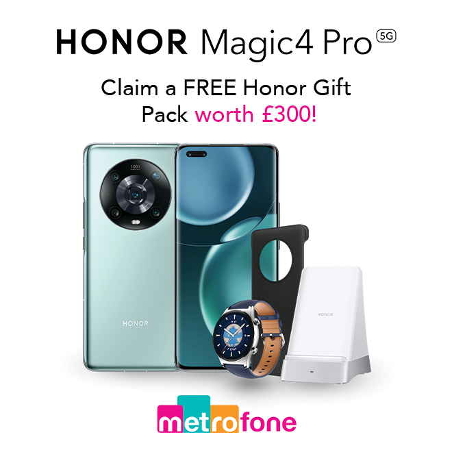 Metrofone's tweet photo. Claim a FREE #HONOR gift pack worth £300 when you pre-order the #HONORMagic4Pro from Metrofone. Full T&amp;C's can be found on our website.
 
https://t.co/0jud2OJLfQ https://t.co/NyQjVxG3d5